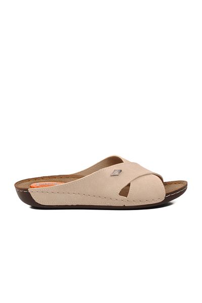 Aspor Beige Faux Leather Women's Slippers