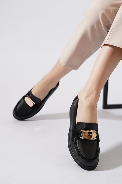 Moda Pie Pantofi de damă cu talpă cu pană cu cataramă Fifert, negri