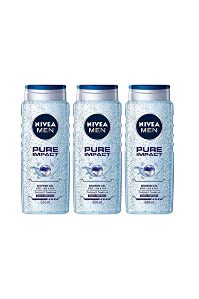 NIVEA Set of 3 X Shower Gel 500ml For Men Pure Impact