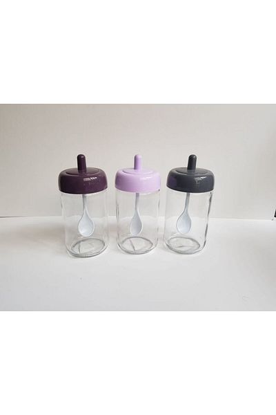 abenim 3-Piece Spice Rack Set with Spoon - 330 ml - Glass Jar (Lila-Grey-Purple)
