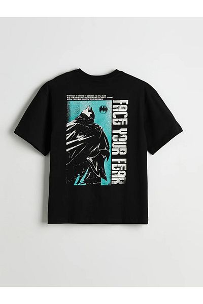 LC Waikiki Ανδρικό μπλουζάκι XSIDE μαύρο Crew Neck Batman με στάμπα από βαμβακερό βαμβάκι