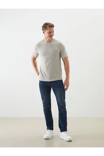 LC Waikiki Lcwaikiki Classic Beige Crew Neck Short Sleeve Men's Textured T-Shirt