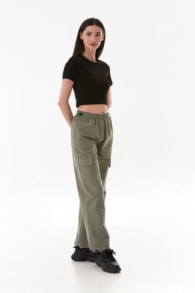 Fulla Moda Elastic Waist Parachute Fabric Jogger Pants with Stopper