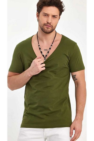 BABBOSS Deep Neck Short Sleeve Fit Cut T-Shirt