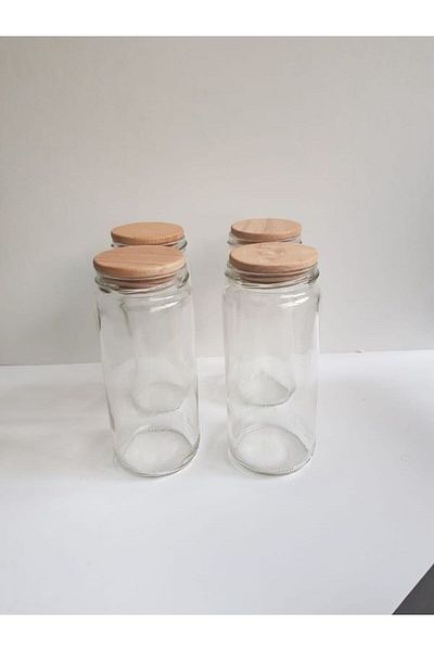 abenim Wooden Lid Glass Spice Rack Set (500Cc) and Spice Label 4 Pieces