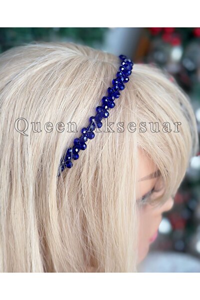 QUEEN AKSESUAR Design de lux, cu piatră de cristal, brodată, coroană modernă subțire, coroană pentru ocazie specială, strălucitoare, albastru saks, bleumarin