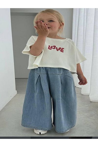 ipekkids Îmbrăcăminte pentru fete din mătase pentru copii, pentru fete, din jerseu simplu, pantaloni din denim BADASI