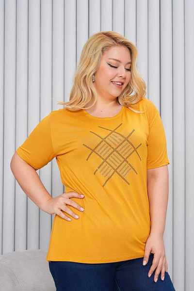 Noname Balanne Stoned Lycra-Cotton Mother Combed Cotton Crew Neck Short Sleeve Mother Blouse Women's T-Shirt