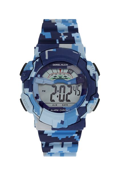 Daniel Klein 8-12 Years Old 7 Lights Digital Alarm-Stopwatch 5 Atm Waterproof Blue Camouflage Men's Watch