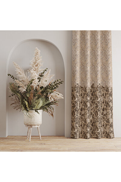LadiesHome Beige & Brown Patterned Background Curtain – Natural and Stylish Decoration 140X260 cm Single Wing