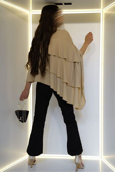 Ribbon kids Glittery Layered Poncho Blouse Girl Set – Special Occasion Combination with Black Trousers + Bag