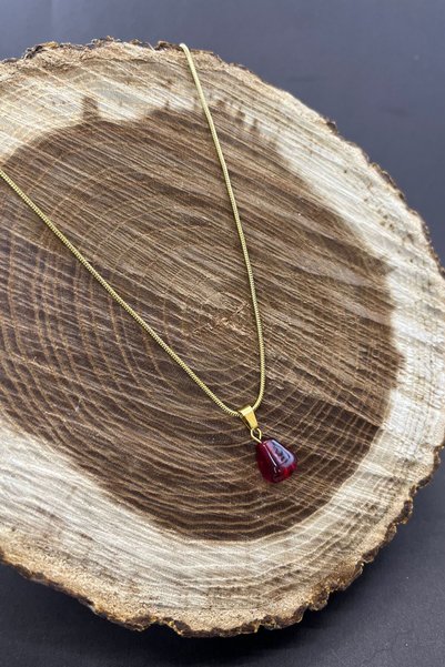 Balzamin Design Pomegranate necklace with Steel Chain Glass Bead Pomegranate and Gold Color Stainless Steel Chain Necklace
