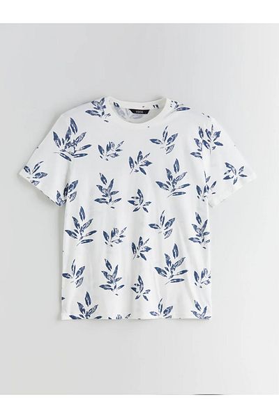 LC Waikiki Xside Ecru Crew Neck Printed Combed Cotton Mens T-Shirt