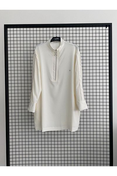 Armine TREND Zippered Stand Collar Sleeve Embroidered Tunic