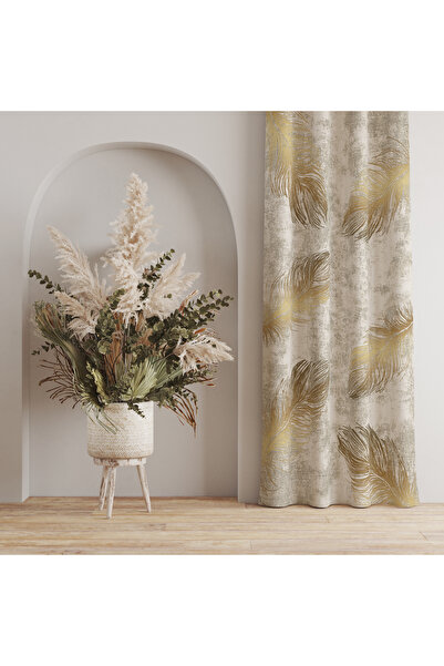 LadiesHome Cortina de fundal cu model cu pene aurii – Atingere elegantă și estetică 140x260 CM cu o singură aripă