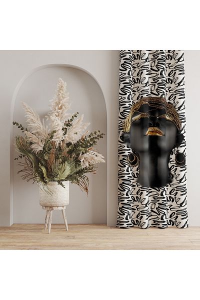 LadiesHome African Art Themed Background Curtain - Elegant Design with Black & Gold Details 140x260 CM Single Wing