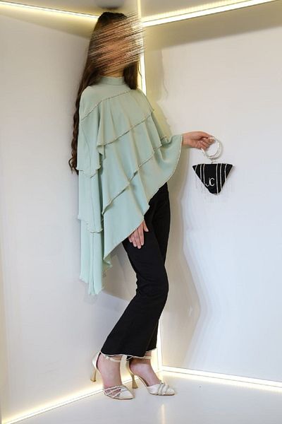 Ribbon kids Glittery Layered Poncho Blouse Girl Set – Special Occasion Combination with Black Trousers + Bag