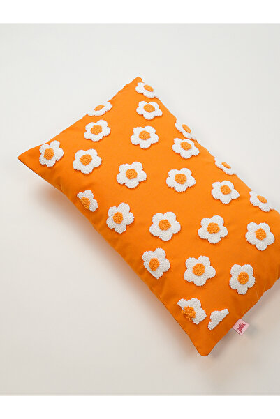 Galia Tasarım Papatya Rectangular Punch Throw Pillow Cover - Orange