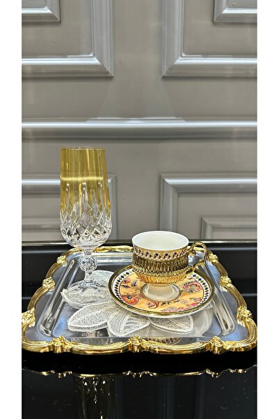 ACAR Porselen 6 Kişilik Ayaklı Kahve Fincan Takımı Seti 90 ml