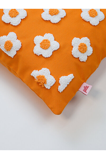 Galia Tasarım Papatya Rectangular Punch Throw Pillow Cover - Orange