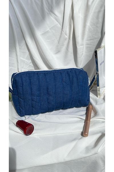 cosybag. Geantă de machiaj cu cusături albastre