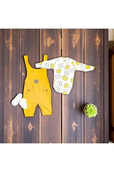 MİLAYS LİFE HOME COLLECTİON Baby Jumpsuit Socks with Teddy Bear Embroidered 100% Cotton with Gift