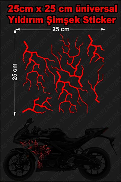TRİDERS Şimşek Yıldırım Sticker 25x25cm Folyo Kesim Evrensel Üniversal Desen Kaplama Reflektörlü Kırmızı