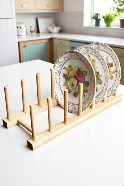 Home Suport pentru farfurii din bambus cu 6 compartimente Suport pentru farfurii de blat Organizator de bucătărie