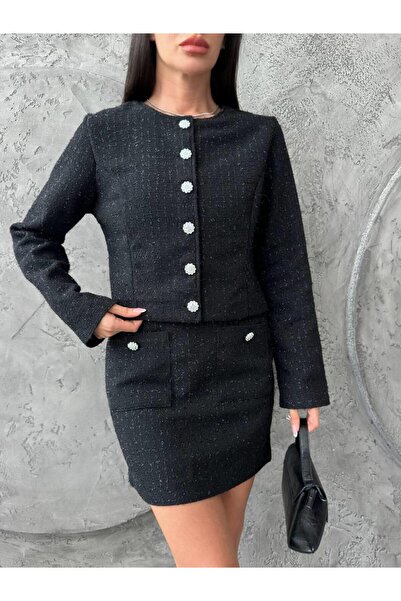 Elaxi Glitter Tweed Fabric Double Set