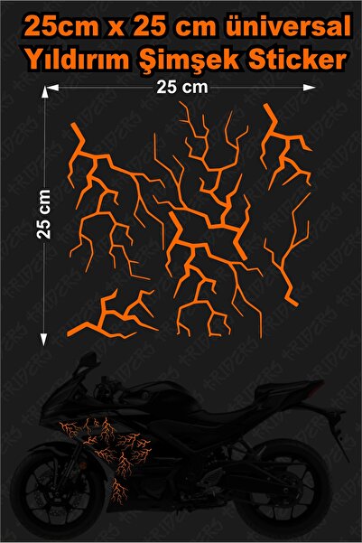TRİDERS Şimşek Yıldırım Sticker 25x25cm Folyo Kesim Evrensel Üniversal Desen ...