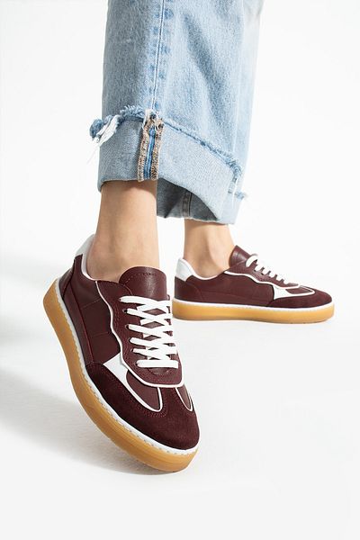 KOTAN Women's Sneaker Lace-Up Comfortable Segmented Orthopedic Sole Casual Sports Shoes Burgundy