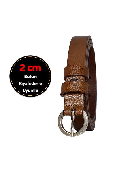 GoDeri 100% Real Column, 2cm Light Brown Women's Belt with Silver Buckle; Dress and Pants Belt