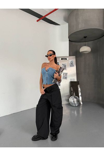 DENİKK Trend Crop fără bretele Denim Jean Old Wash Bustieră
