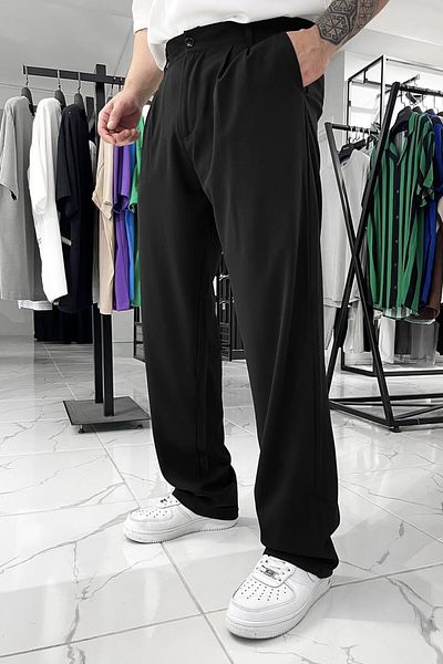 DOPPİO'N DENİM Men's Black Pleated Baggy Fit Thick Fabric Trousers