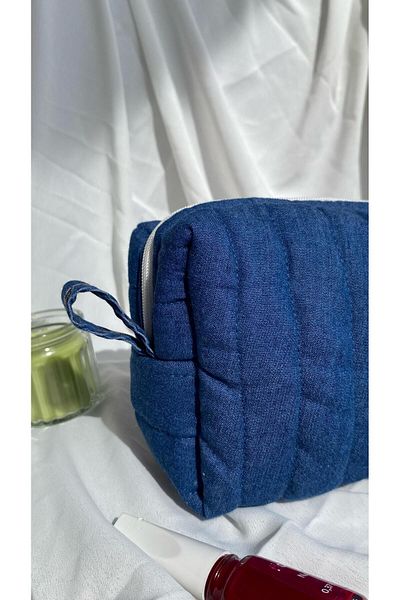 cosybag. Geantă de machiaj cu cusături albastre