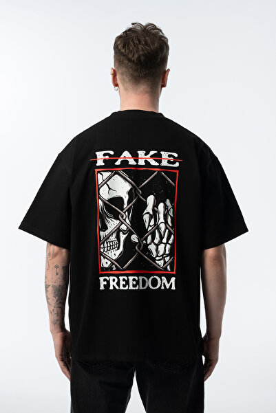 Nhara Tricou oversize negru unisex Fake Freedom