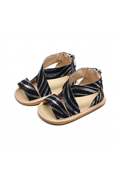 Pure Boutique Μαύρα σανδάλια με ασημένιες ρίγες