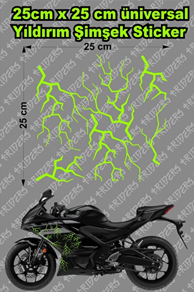 TRİDERS Şimşek Yıldırım Sticker 25x25cm Folyo Kesim Evrensel Üniversal Desen ...