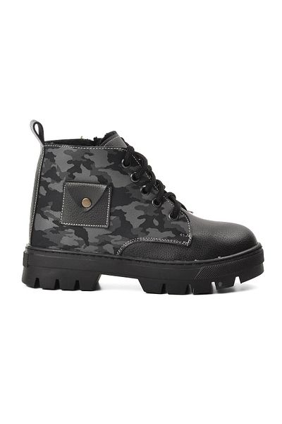 Aspor Black Gray Camouflage Kids Boots