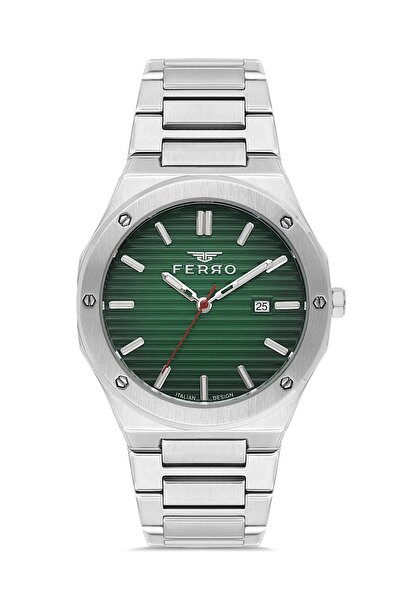 FERRO ساعة يد رجالية بسوار فولاذي أصفر وفضي FM40147A-A6 جميع الوظائف تعمل بفع...