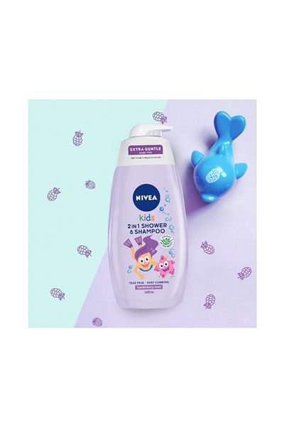 NIVEA Kids Shower Gel and Shampoo, 2in1, For Body, Face and Hair, With Berries Scent, 500 ml