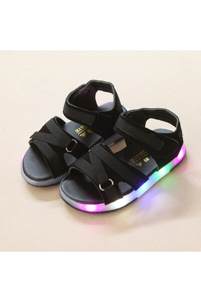 Superbaby Sandale negre cu barete si luminite