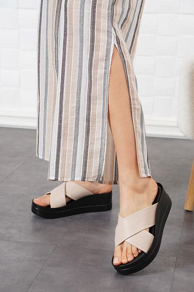 Moda Pie Γυναικείες παντόφλες Messer Cross Strap Γνήσιο Δερμάτινο Ασημί