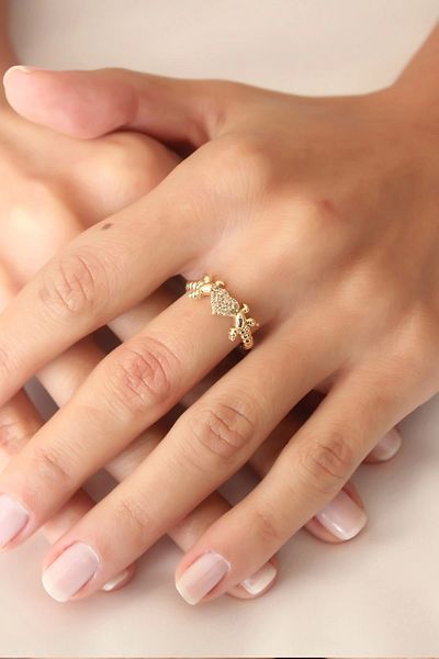 Calypso Adjustable Women's Ring with Zircon Stone Gold Color Heart and Bird Figures