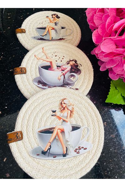 ELÇİÇEK HOME Coasters, Prezentator, Cafea, Imprimare DFT 3 buc