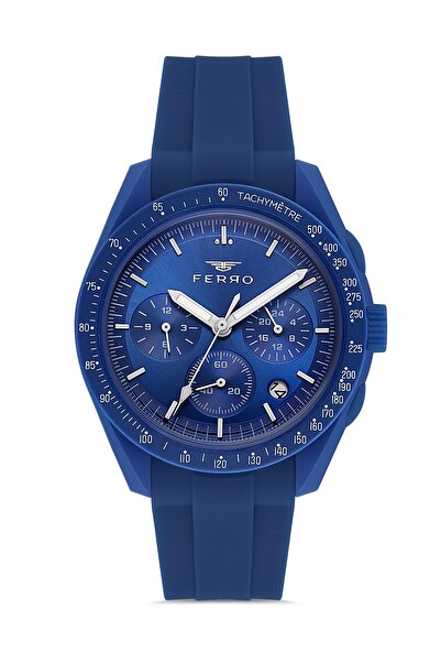 FERRO Navy Blue Silicone Cord Wristwatch Fm11401D-H Functions Active 3Atm Waterproof Giftpackaging