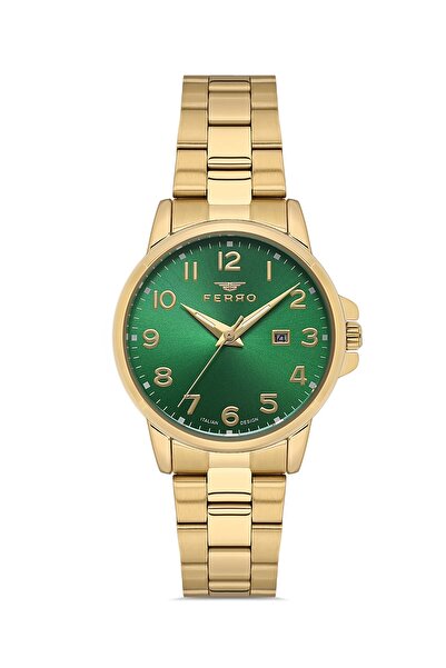 FERRO Sarı Çelik Kordon Kadın Kol Saati FL21393A-B6 3ATM Su Geçirmez 2 Yıl Garantili HediyePaketli