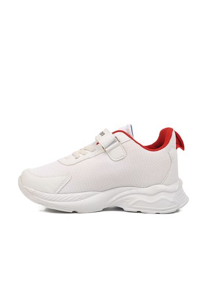 Aspor Pantofi sport pentru copii unisex cu plasă cu velcro alb roșu
