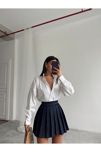 mydukkan.co Mini fustă din denim plisată