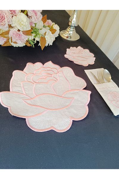 Misue Handmade Set de servire american brodat cu model de flori 36 de piese, șervețel pentru prezentare de cocktail, farfurie pentru prezentare de masă